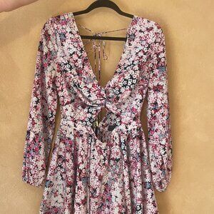 Floral Long Sleeve Cutout Mini Dress.